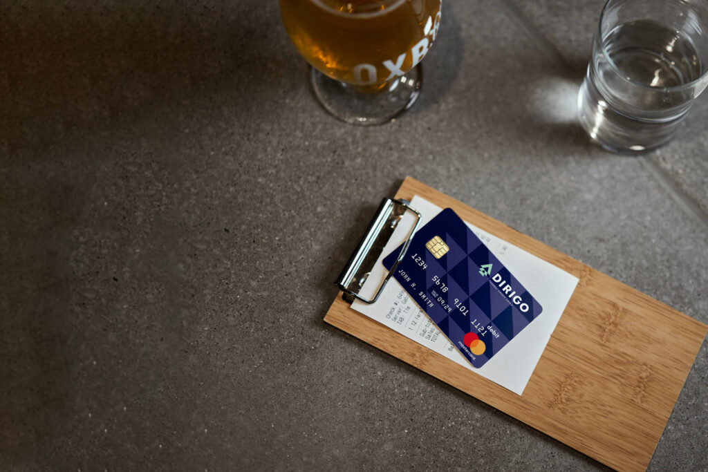 dirigo debit card paying for bill at restaurant